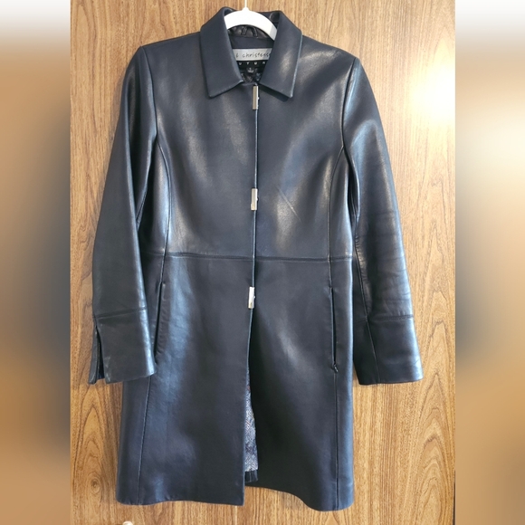 Bod & Christensen Elegant Women's Black Leather Coat Size S-M PtP 18" - Picture 9 of 9